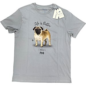 E&S PETS Pug T-Shirt, Grey, Large
