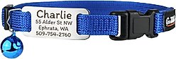 GoTags Nylon Personalized Tag with Bell Breakaway Cat Collar, Blue