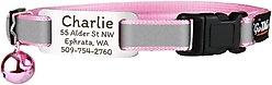GoTags Nylon Personalized Reflective Tag with Bell Breakaway Cat Collar, Pink