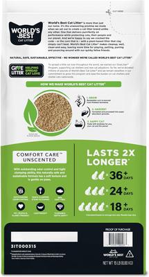 Show full view: World's Best Comfort Care Unscented Clumping Corn Litter, 15-lb bag slide 3 of 12