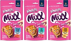 Bonkers Mixx Tender Chicken Flavor Grain-Free Lickable Treats, 0.4-oz pouch, 4 count + Salmon Grain-Free Lickable Treats, 0.4-oz pouch, 4 count + Tuna Grain-Free Lickable Cat Treats, 1.94-oz bag, 4 count