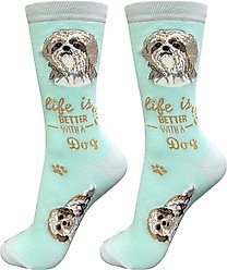 E&S PETS Shih Tzu Life Is Better Socks, Teal, one size