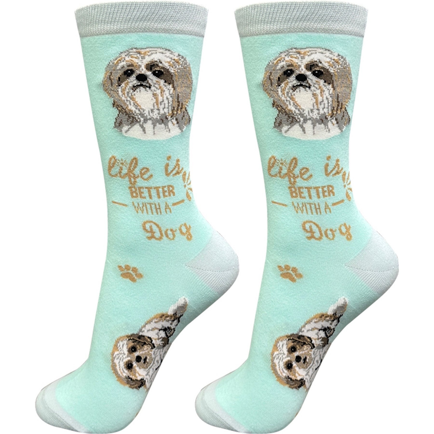 E&S PETS Shih Tzu Life Is Better Socks, Teal, one size