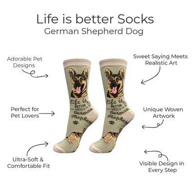 Show full view: E&S PETS German Shepherd Life Is Better Socks, Green, one size slide 3 of 4