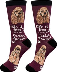 E&S PETS Cocker Spaniel Life Is Better Socks, Red, one size