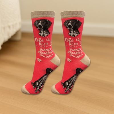 Show full view: E&S PETS German Shorthaired Pointer Life Is Better Socks, Red, one size slide 3 of 3