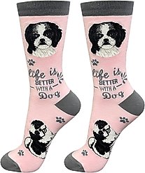 E&S PETS Shih Tzu Life Is Better Socks, Pink, one size