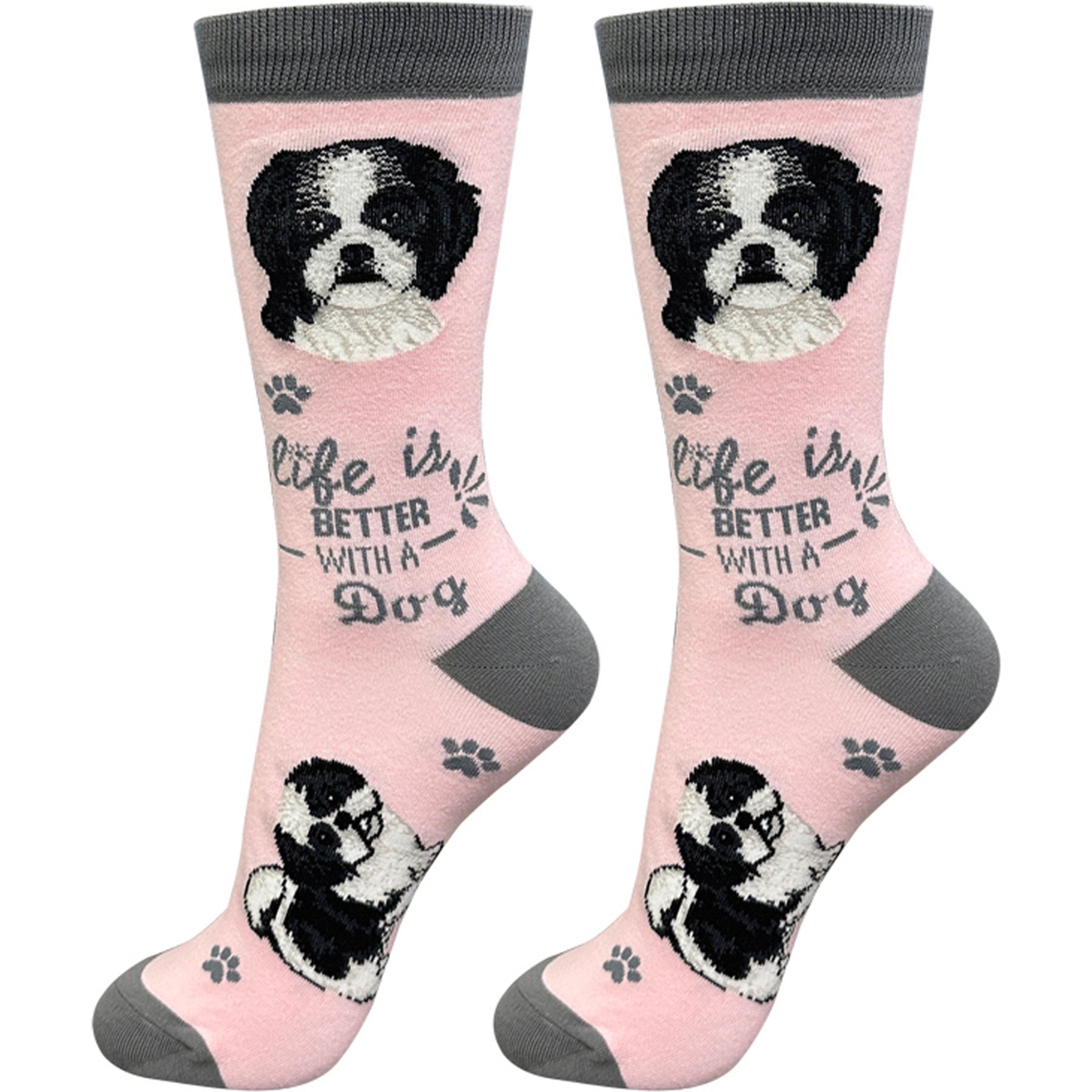 E&S PETS Shih Tzu Life Is Better Socks, Pink, one size