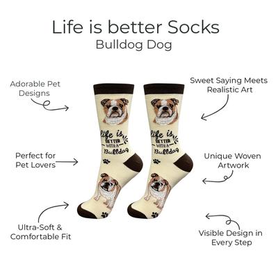 Show full view: E&S PETS Bulldog Life Is Better Socks, Cream, one size slide 2 of 3