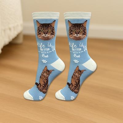 Show full view: E&S PETS Maine Coon Life Is Better Socks, Light Blue, one size slide 3 of 3
