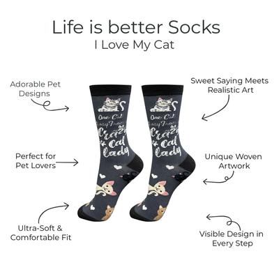 Show full view: E&S PETS Valentine's Day I Love My Cat Life Is Better Socks, Grey, one size slide 2 of 3