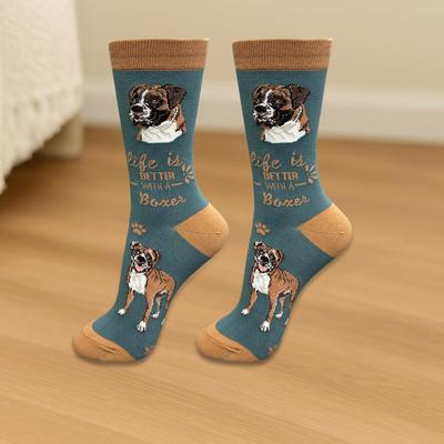 Show full view: E&S PETS Uncropped Boxer Life Is Better Socks, Green, one size slide 3 of 3