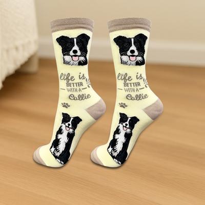 Show full view: E&S PETS Border Collie Life Is Better Socks, Yellow, one size slide 3 of 3