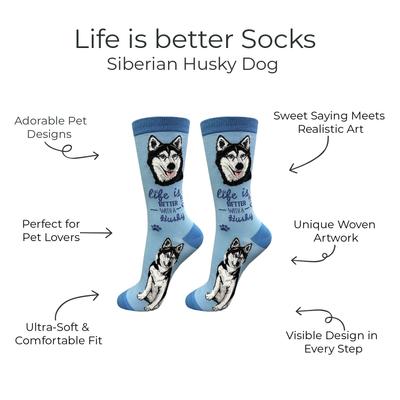 Show full view: E&S PETS Siberian Husky Life Is Better Socks, Grey, one size slide 2 of 3
