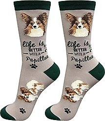 E&S PETS Papillon Life Is Better Socks, Green, one size