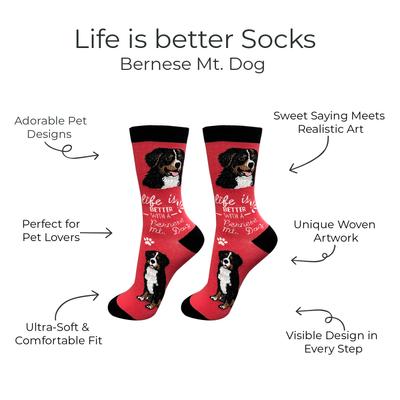 Show full view: E&S PETS Bernese Mt. Dog Life Is Better Socks, Red, one size slide 2 of 3