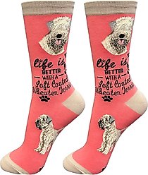 E&S PETS Soft Coated Wheaten Terrier Life Is Better Socks, Peach, one size