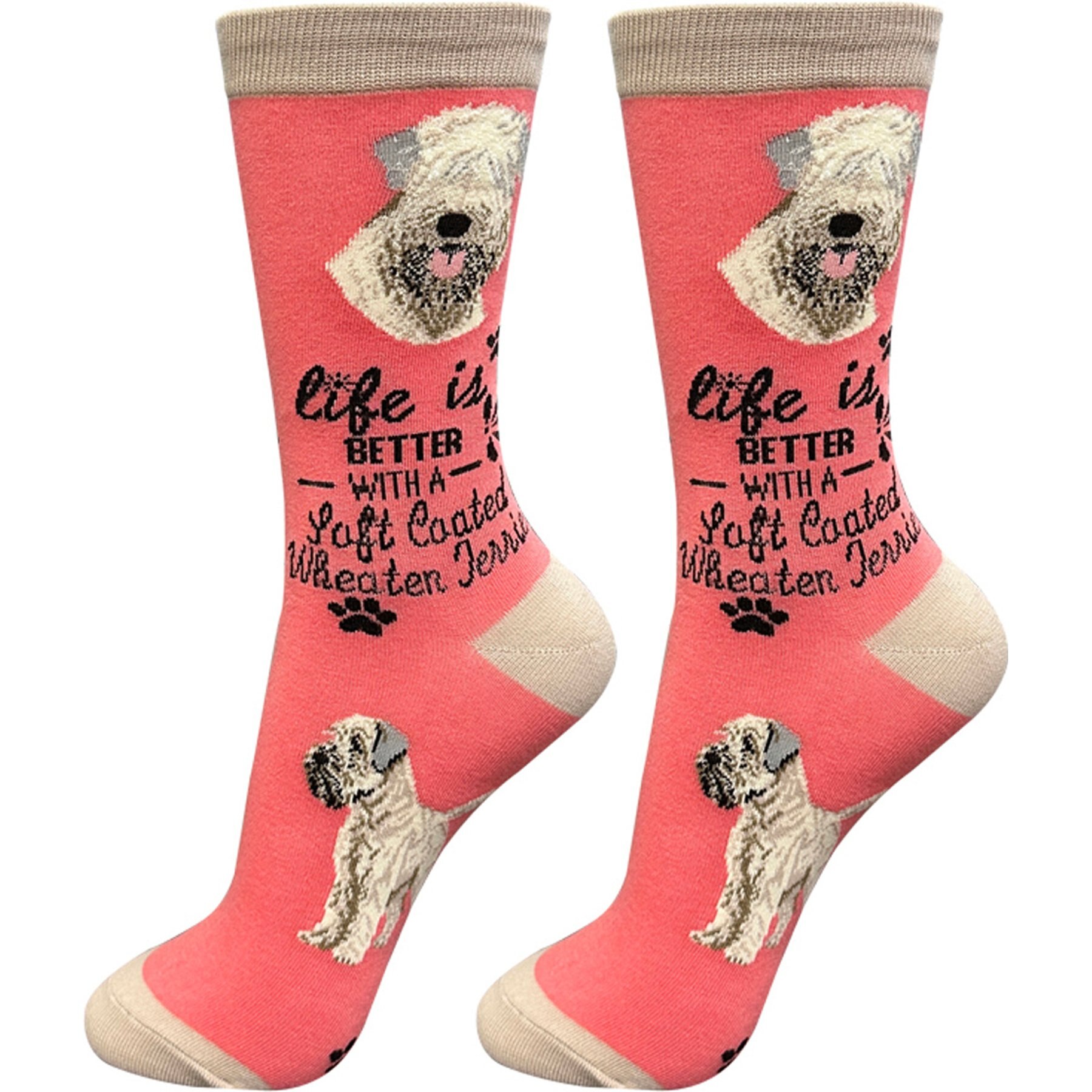 E&S PETS Soft Coated Wheaten Terrier Life Is Better Socks, Peach, one size