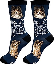 E&S PETS Sheltie Life Is Better Socks, Blue, one size
