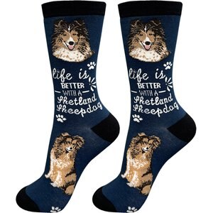 E&S PETS Sheltie Life Is Better Socks, Blue, one size