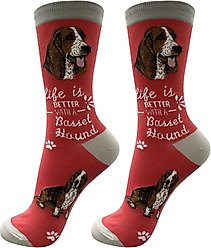 E&S PETS Basset Hound Life Is Better Socks, Red, one size