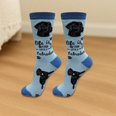 Show full view: E&S PETS Labrador Life Is Better Socks, Light Blue, one size slide 3 of 3