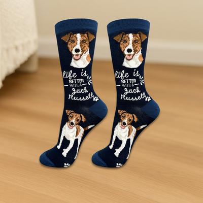 Show full view: E&S PETS Jack Russell Life Is Better Socks, Blue, one size slide 3 of 3