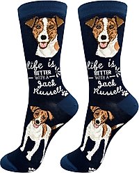 E&S PETS Jack Russell Life Is Better Socks, Blue, one size