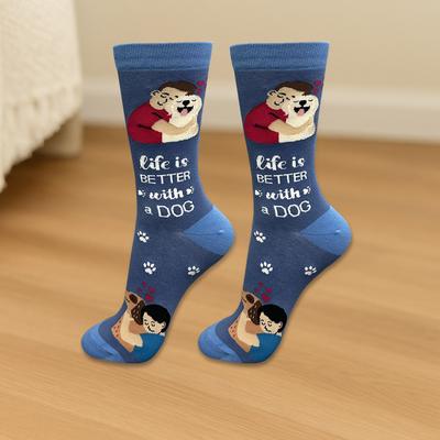 Show full view: E&S PETS Valentine's Day I Love My Mutt Life Is Better Socks, Blue, one size slide 3 of 3