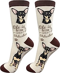 E&S PETS Chihuahua Life Is Better Socks, Cream, one size