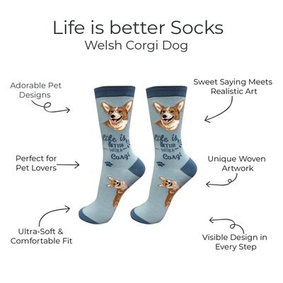 Show full view: E&S PETS Welsh Corgi Life Is Better Socks, Light Blue, one size slide 2 of 3