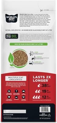 Show full view: World's Best Multi-Cat Unscented Clumping Corn Cat Litter, 8-lb bag slide 3 of 12