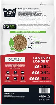 Show full view: World's Best Multi-Cat Unscented Clumping Corn Cat Litter, 15-lb bag slide 3 of 12