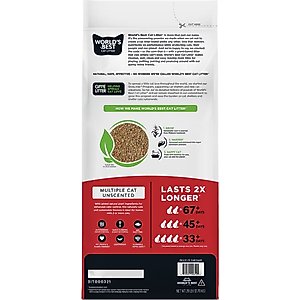 World's Best Multi-Cat Unscented Clumping Corn Cat Litter, 28-lb bag