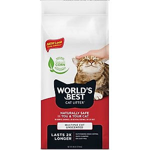 World's Best Multi-Cat Unscented Clumping Corn Cat Litter, 28-lb bag