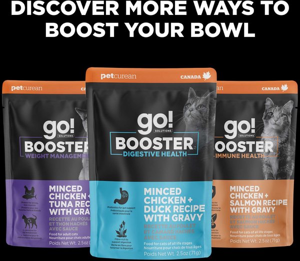 Go! Solutions Booster Immune Health Minced Chicken & Salmon with Gravy Wet Cat Food, 2.5-oz pouch, box of 12