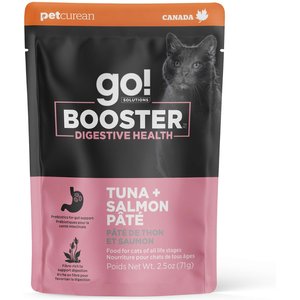 Go! Solutions Booster Digestive Health Tuna & Salmon Pate Wet Cat Food, 2.5-oz pouch, 12 count