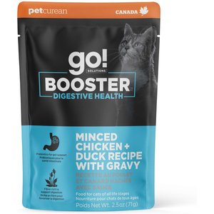 Go! Solutions Booster Digestive Health Minced Chicken & Duck with Gravy Wet Cat Food, 2.5-oz pouch, 12 count