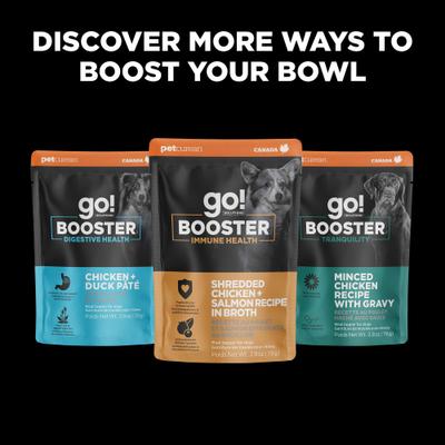 Show full view: Go! Solutions Booster Joint Care Chicken, Salmon & Duck Pate Wet Dog Food, 2.8-oz pouch, 12 count slide 9 of 10