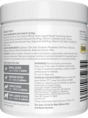 Show full view: Vetnique Labs YuMOVE Plus Chewable Tablet Extra Strength Joint Supplement for Dogs, 120 count slide 3 of 11