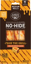 Earth Animal No-Hide From the Grill Long Lasting Natural Rawhide Alternative Medium Grilled Cheese Vegetarian Flavor Rolls Chew Dog Treats, 3 count