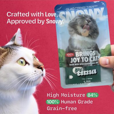 Show full view: Glad Tidings Snowy's Seafood with Wild-Caught Tuna & Shrimp Human-Grade Lickable Cat Treats, 6.76-oz pouch, 16 count slide 5 of 10