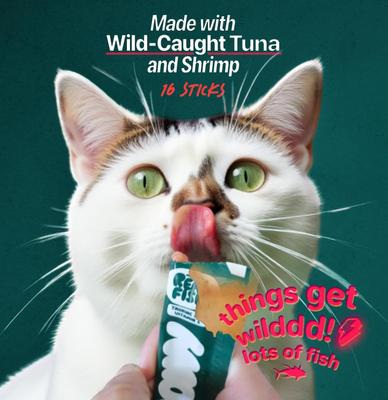 Show full view: Glad Tidings Snowy's Seafood with Wild-Caught Tuna & Shrimp Human-Grade Lickable Cat Treats, 6.76-oz pouch, 16 count slide 4 of 10