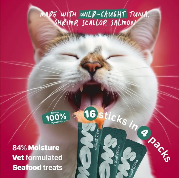 Glad Tidings Snowy's Seafood with Wild-Caught Tuna & Oceanfish Human-Grade Lickable Cat Treats, 6.76-oz pouch, 16 count