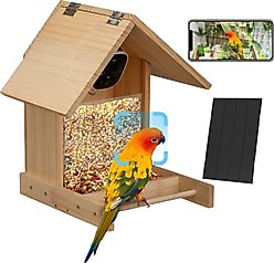 Coziwow Wooden Smart Bird Feeder with Camera Solar Powered for Wild Bird, 2.5-L