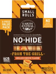Earth Animal No-Hide From the Grill Long Lasting Natural Rawhide Alternative Small Grilled Cheese Vegetarian Flavor Rolls Chew Dog Treats, 6 count