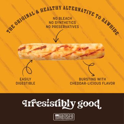 Show full view: Earth Animal No-Hide From the Grill Long Lasting Natural Rawhide Alternative Medium Grilled Cheese Vegetarian Flavor Rolls Chew Dog Treats, 3 count slide 4 of 11
