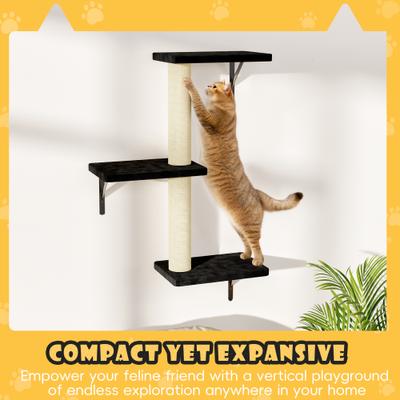 Show full view: KAMABOKO 6 Pieces Hammock Wall-Mounted Shelves Climber Set Cat Tree with Bed, Black slide 5 of 7