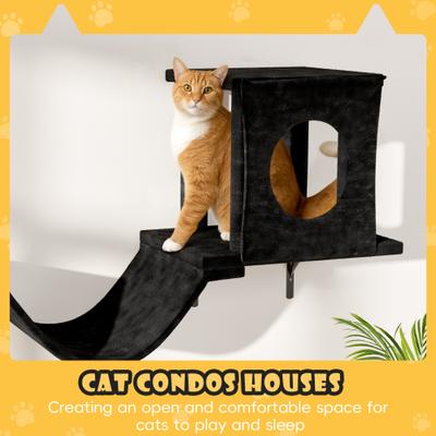 Show full view: KAMABOKO 6 Pieces Hammock Wall-Mounted Shelves Climber Set Cat Tree with Bed, Black slide 4 of 7