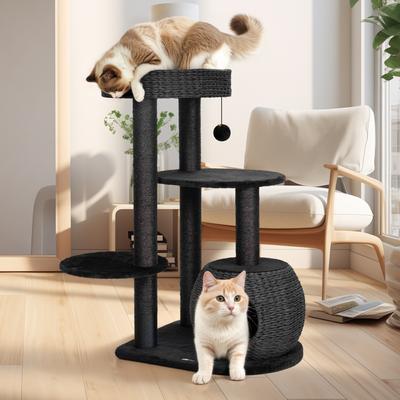 Show full view: KAMABOKO 39-in Indoor Natural Sisal Cat Tree with Scratching Posts, Hand-Woven Condo & Top Perch, Black slide 6 of 7
